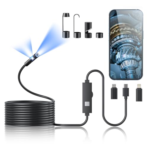 1920P HD Borescope with 8 Adjustable LED Lights, 16.4ft Semi-Rigid Snake Camera A976
