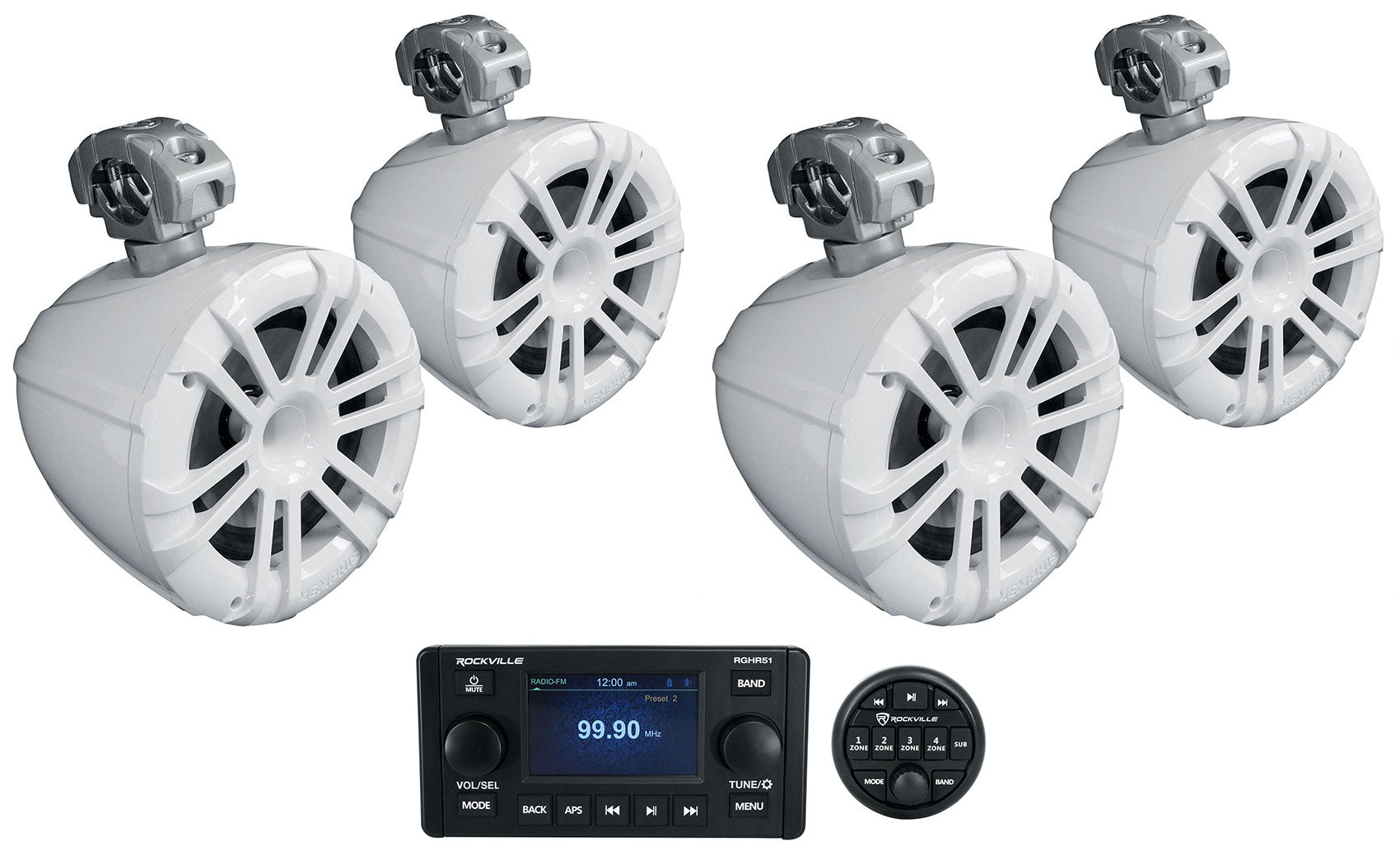 White 8" Marine Wakeboard Tower Speakers with Single-Din Receiver P479116