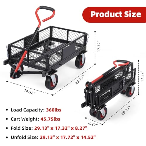 Steel Garden Dump Cart with Removable Mesh Sides and 10-Inch Wheels L880524