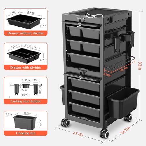 Pink Lockable Rolling Salon Cart with 6 Drawers N691685