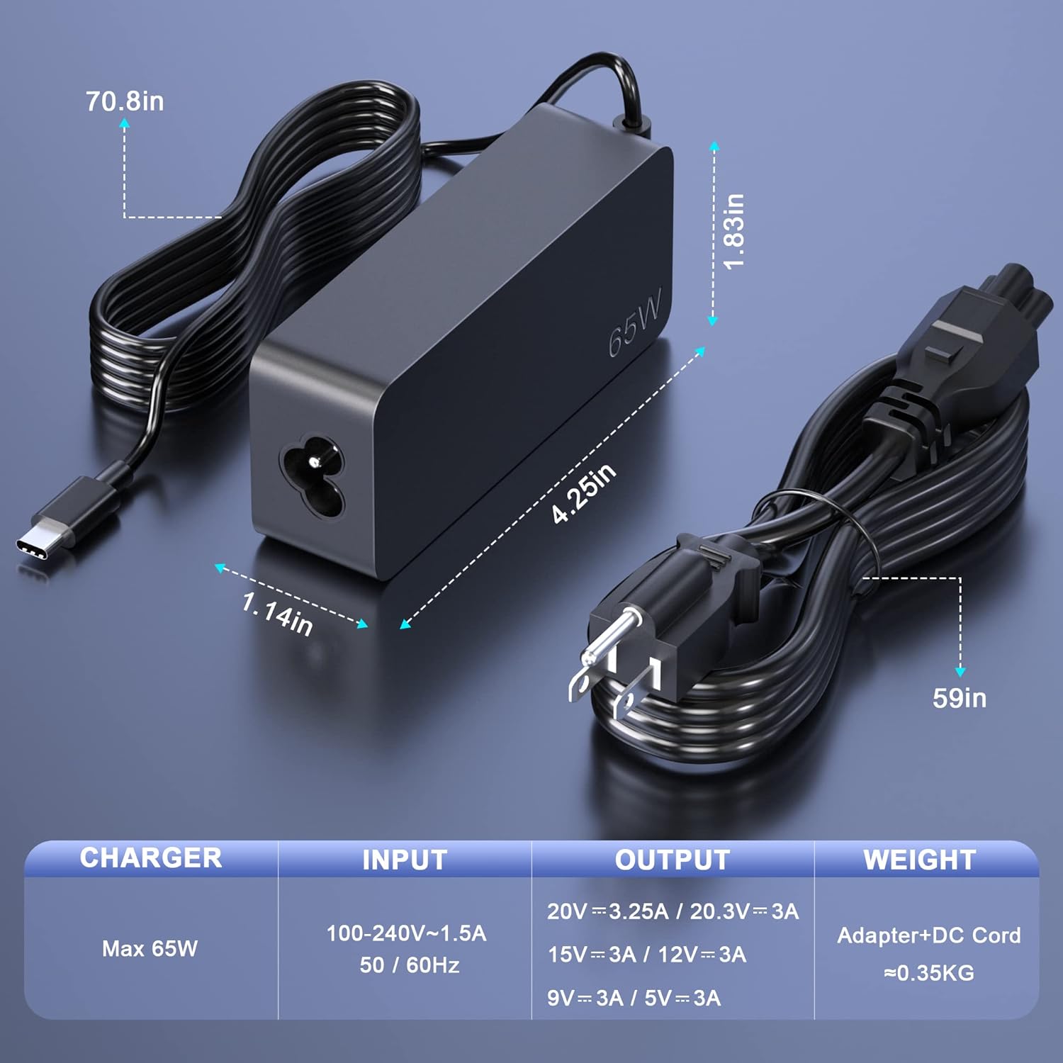 65W USB C Laptop Charger Power Supply E99106