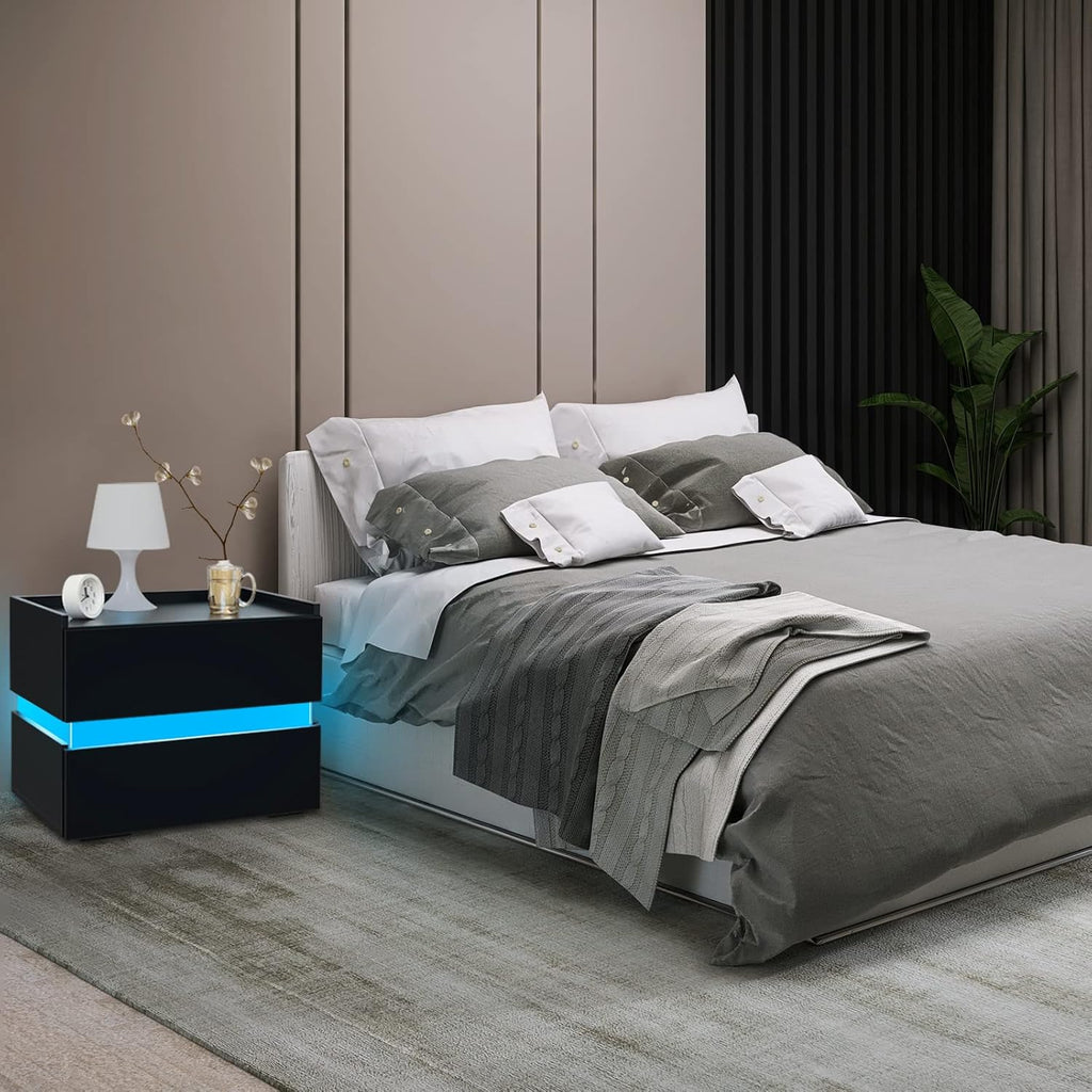 LED Nightstand with 2 Drawers Black K787261