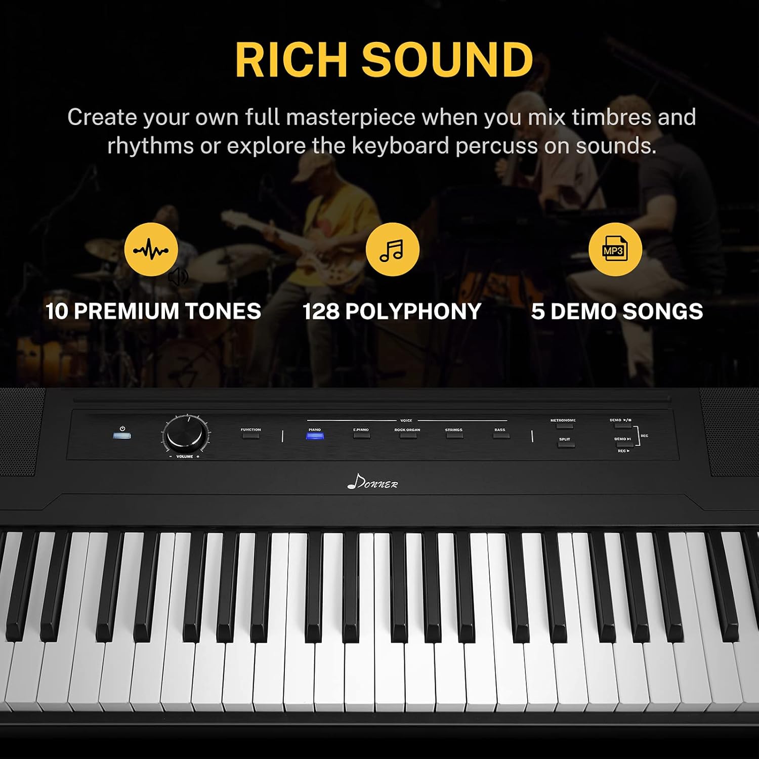 88 Key Semi Weighted Portable Digital Piano with Stand, Sustain Pedal, 20W Built in Speakers, 10 Voices, Headphone Output, Bluetooth MIDI Electric Keyboard J580