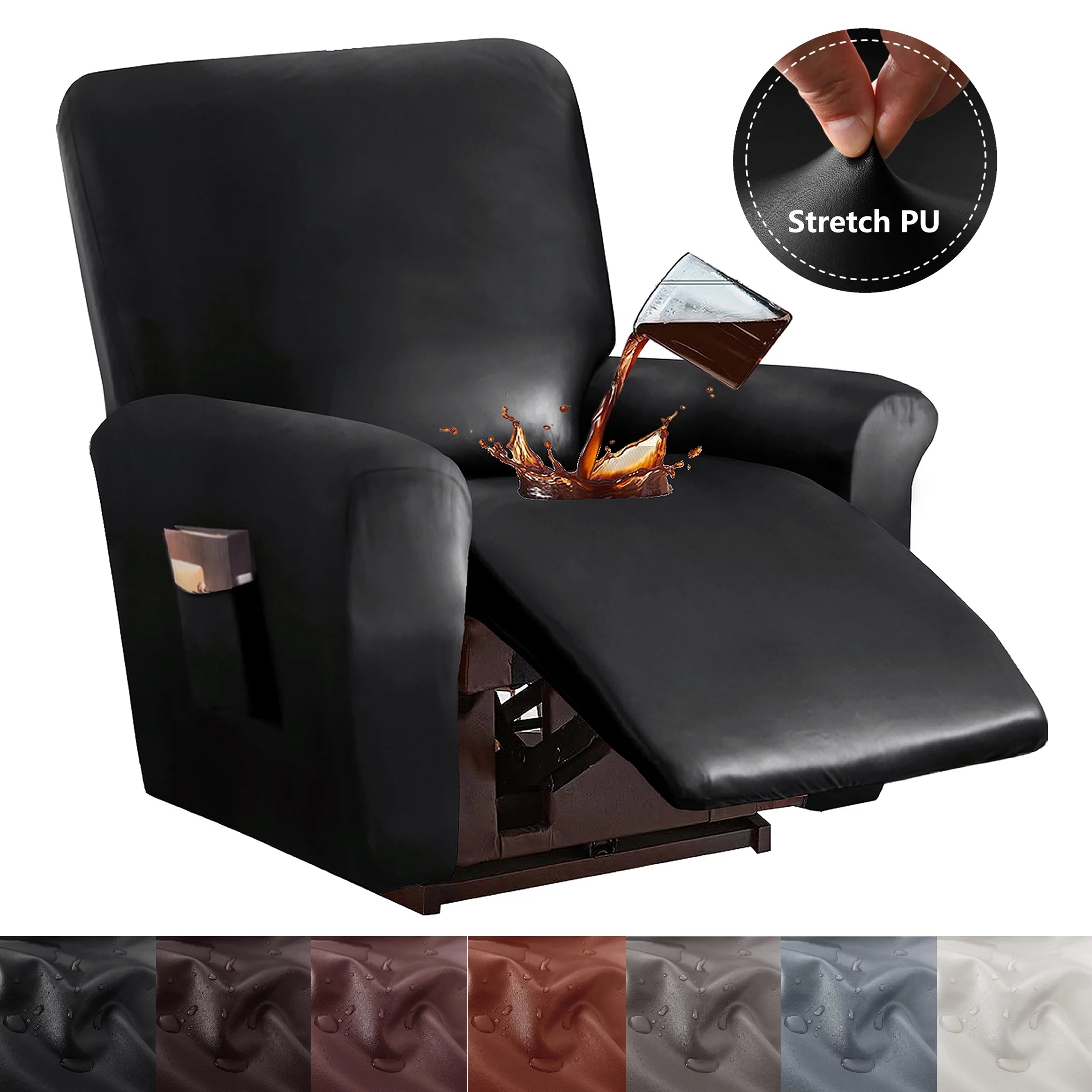Black 4-Pieces Waterproof Stretch Recliner Chair Slipcover L601