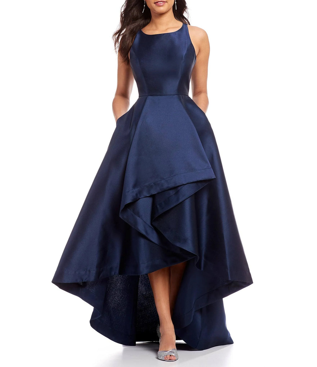 Navy High Low Mikado Gown A235