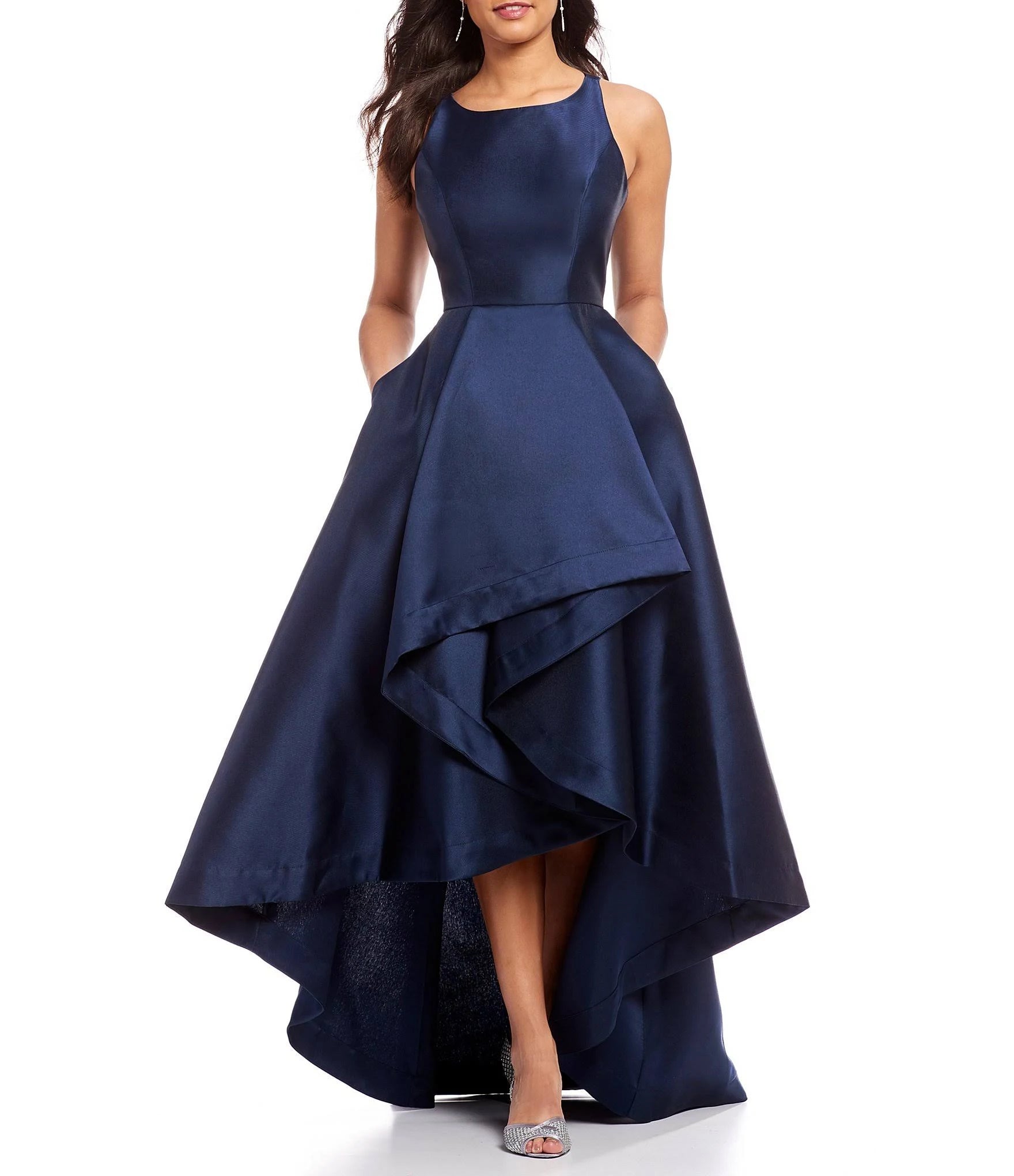 Navy High Low Mikado Gown A235