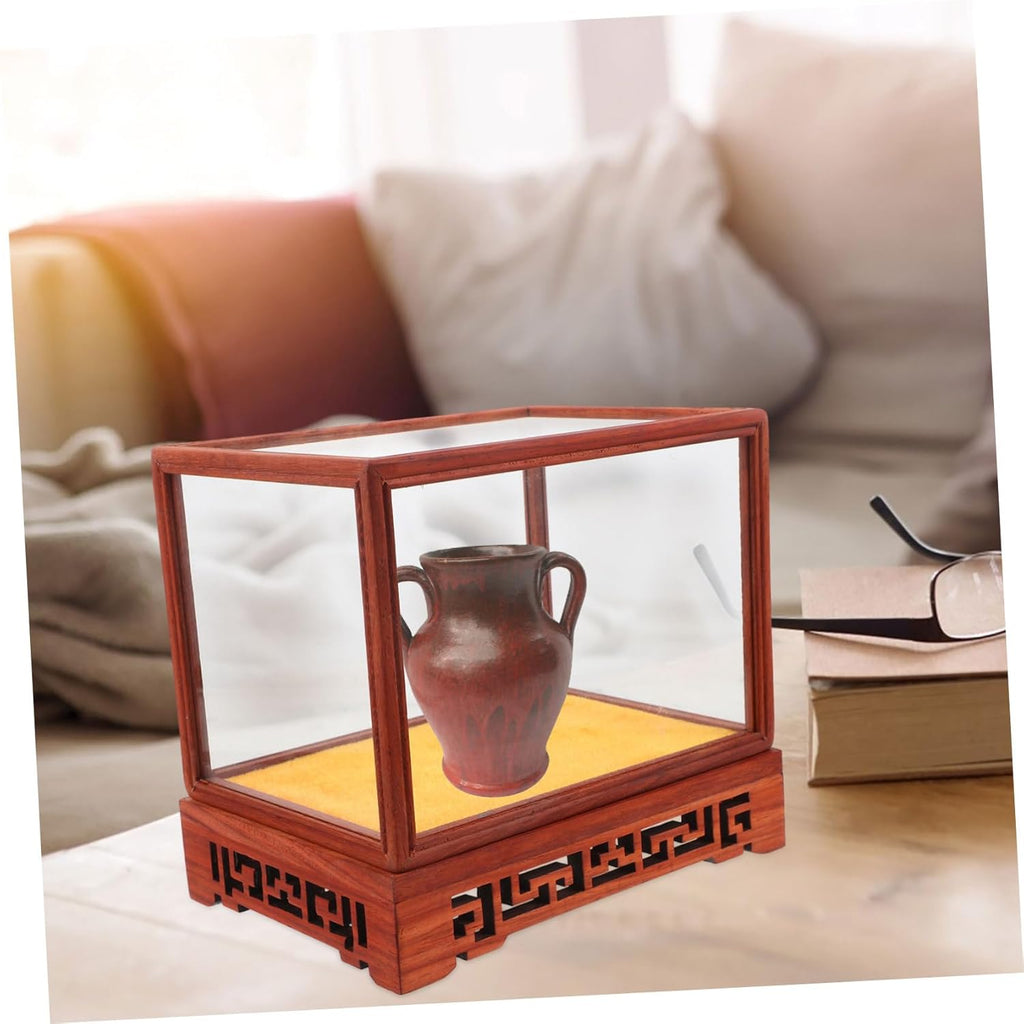 Transparent Display Box Glass Dome Cloche with Wooden Base E396
