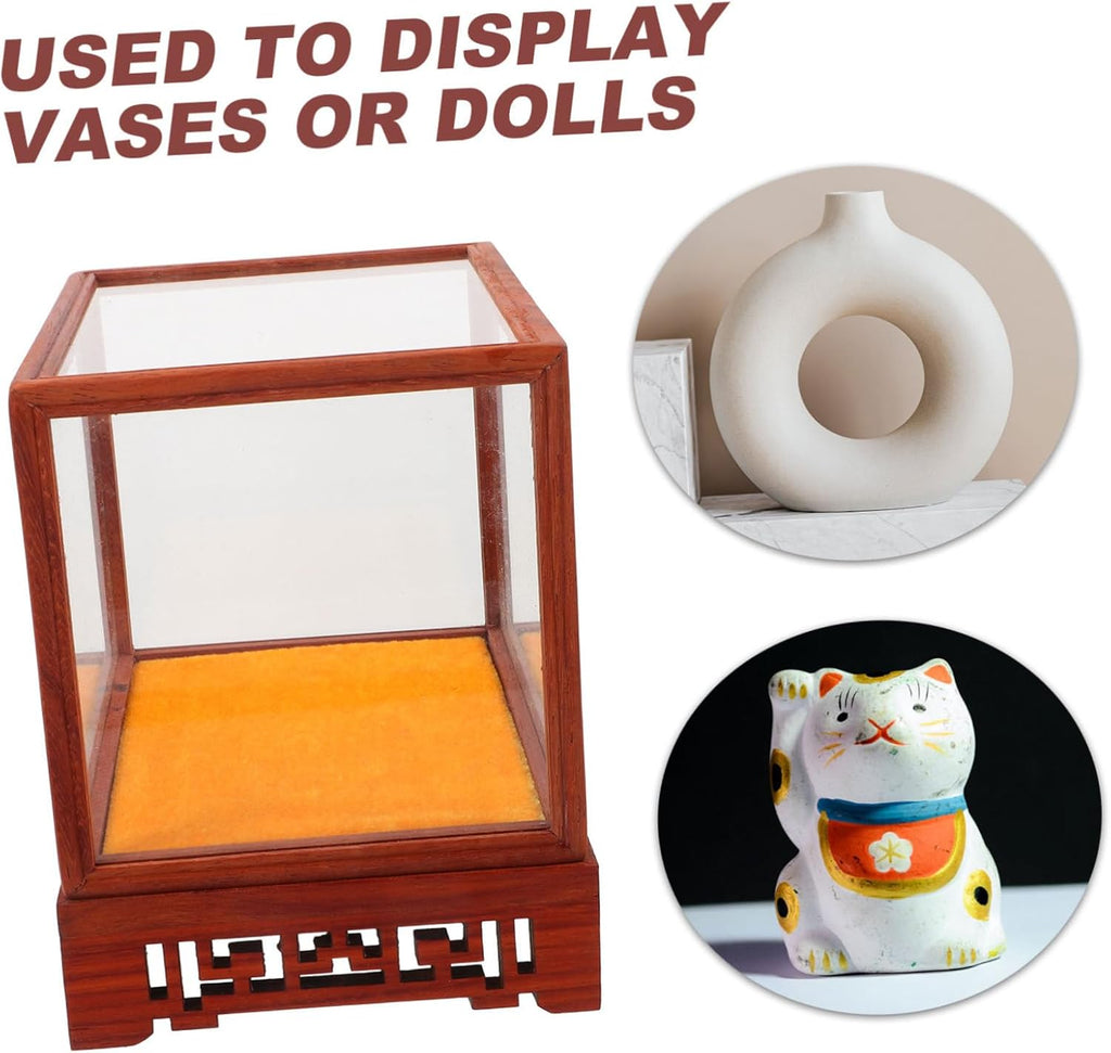 Transparent Display Box Glass Dome Cloche with Wooden Base E396