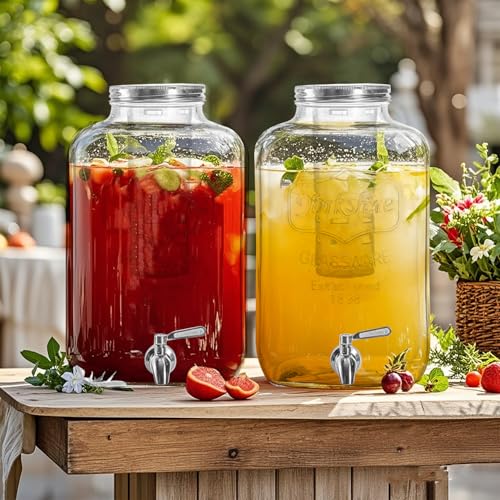 1 Gallon Glass Drink Dispenser with Stand, 2 Pack D914