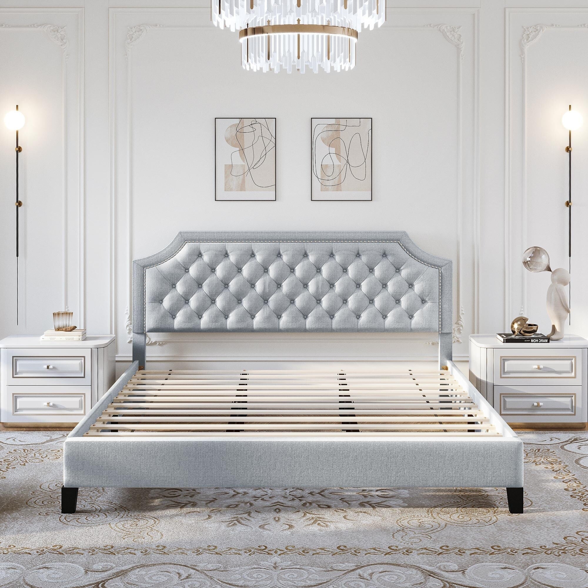 Grey Upholstered Tufted Bed Frame Full L957584
