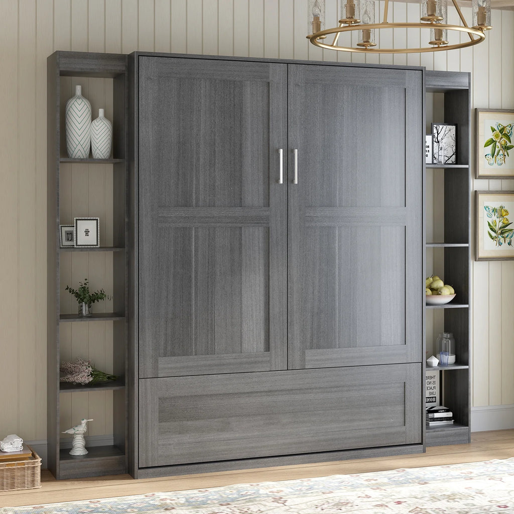 Dark Grey Foldable Murphy Bed with 2 Sides Cabinet B849