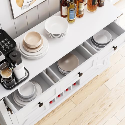 White Buffet Cabinet with 3 Drawers and Sliding Barn Door I175