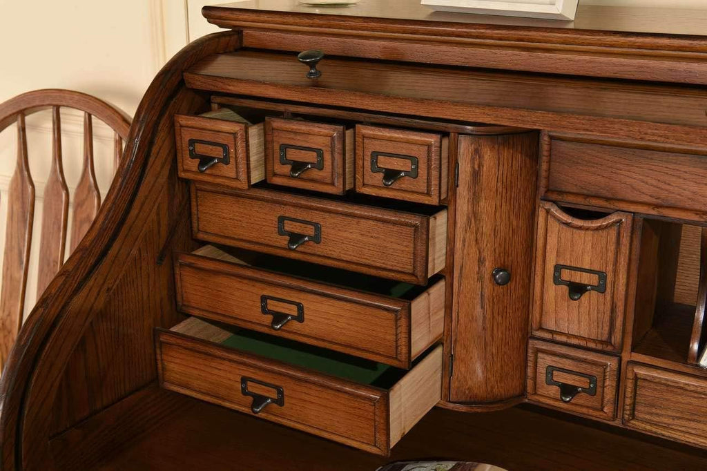 54 Inch Solid Oak Wood Roll Top Desk X74485