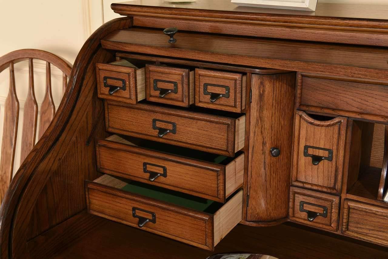 54 Inch Solid Oak Wood Roll Top Desk X74485