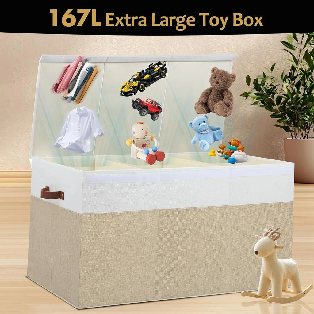 Extra Large Toy Storage Box with Lid, Beige and White R25814