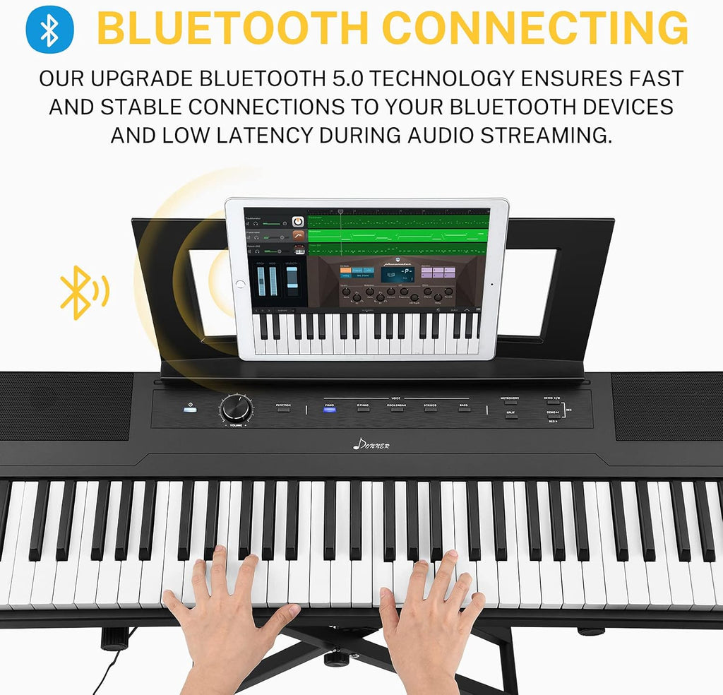 88 Key Semi Weighted Portable Digital Piano with Stand, Sustain Pedal, 20W Built in Speakers, 10 Voices, Headphone Output, Bluetooth MIDI Electric Keyboard J580