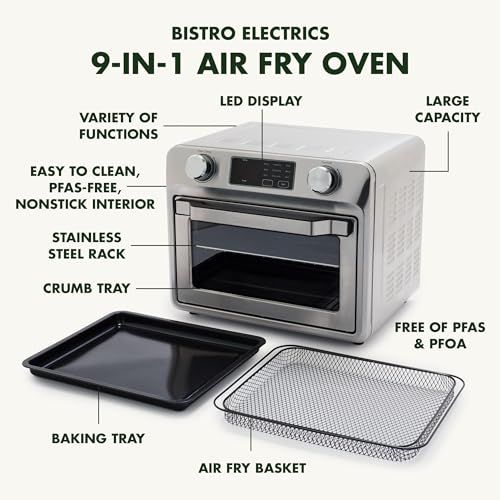 Matte Black 9-in-1 Nonstick Air Fry Oven with Baking Pan, Stainless Steel Rack, and Basket Z74555