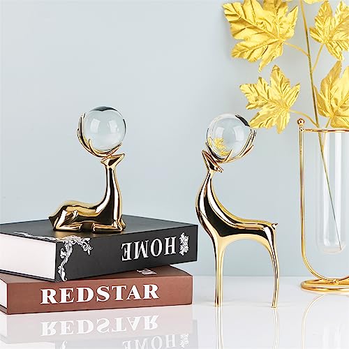 Crystal Ball Reindeer Figurine Statues Set of 2 Copper Reindeer Ornaments Q447882