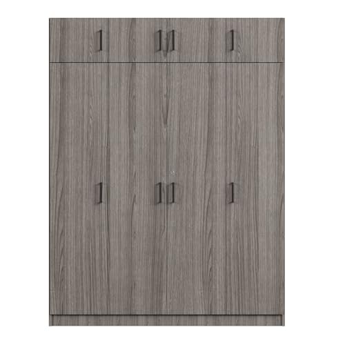 Wardrobe Armoire with 4 Doors, Mirror, Shelves, Drawers and Hanging Rod H857