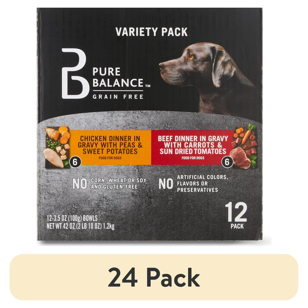 (24 pack) Grain Free Chicken Dinner in Gravy & Beef Dinner in Gravy Wet Dog Food Variety Pack, 3.5 oz, 12 Count V770421