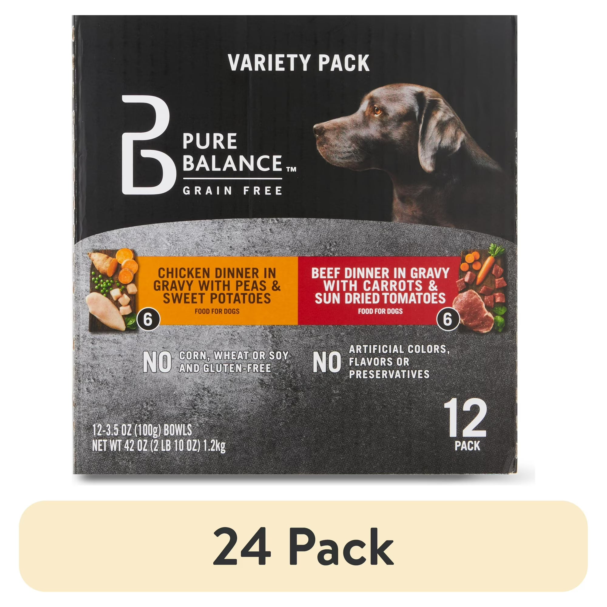 (24 pack) Grain Free Chicken Dinner in Gravy & Beef Dinner in Gravy Wet Dog Food Variety Pack, 3.5 oz, 12 Count V770421