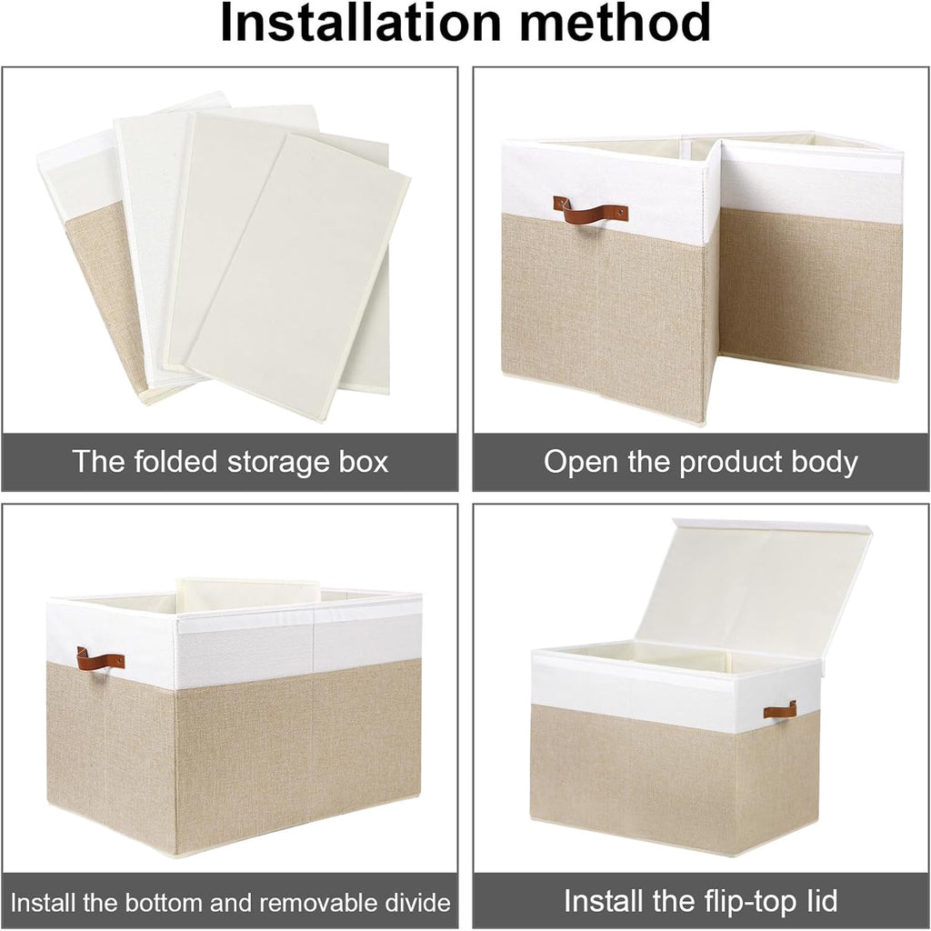 Extra Large Toy Storage Box with Lid, Beige and White R25814