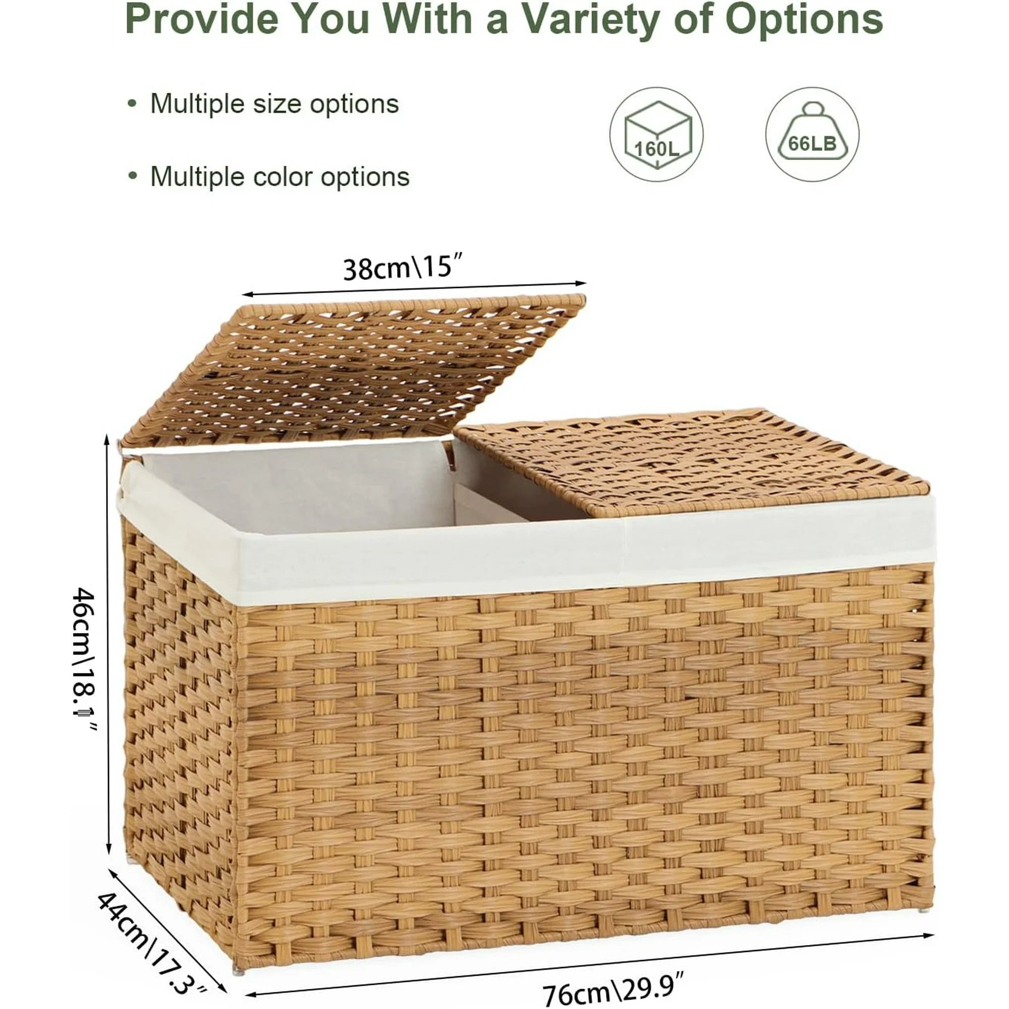 Natural Woven Rattan Storage Basket with Lid 42.3 Gallon N50059