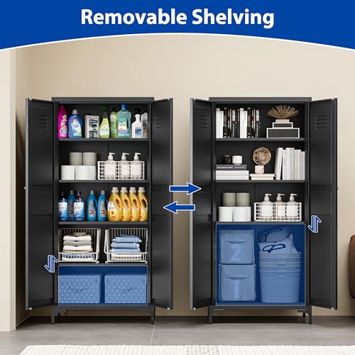 Black 61 inch Metal Pantry Storage Cabinet with Adjustable Shelves L96806