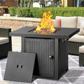 32 Inch Propane Fire Pit Table with Lid and Lava Rock R498