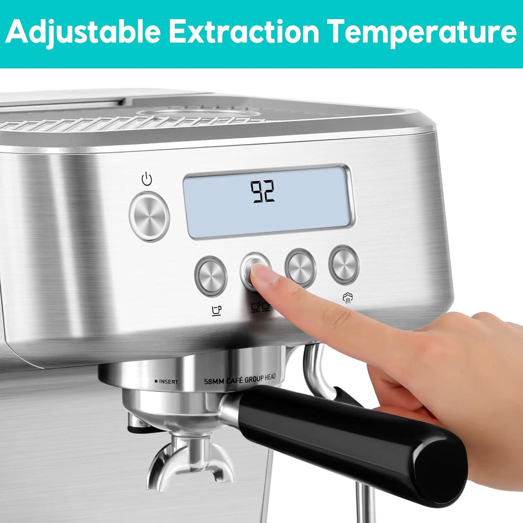 Espresso Machine with LCD Display and Milk Frother Steam Wand I312