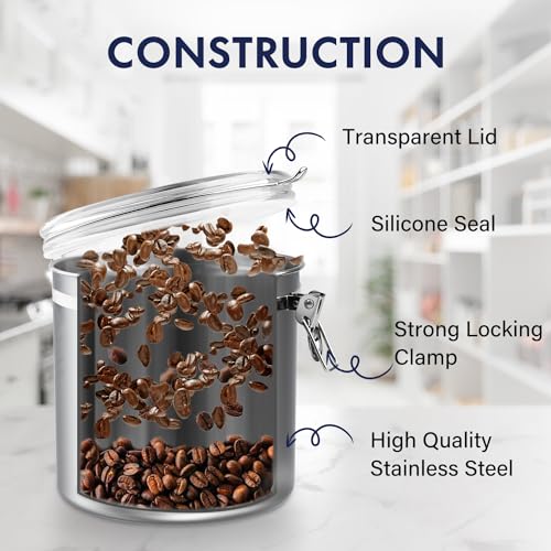 165oz Stainless Steel Airtight Canister with Clear Lid and Locking Clamp W3458
