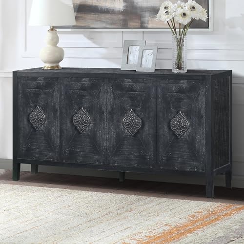 Smoke Blue 60'' Solid Wood Sideboard with 4 Doors and Adjustable Shelves S628504