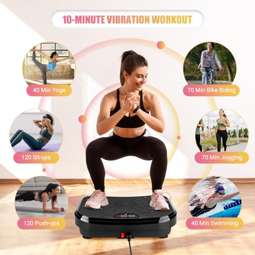 Vibration Plate Exercise Machine with Training Poster, 3 Resistance Bands, Adjustable Speeds M6799