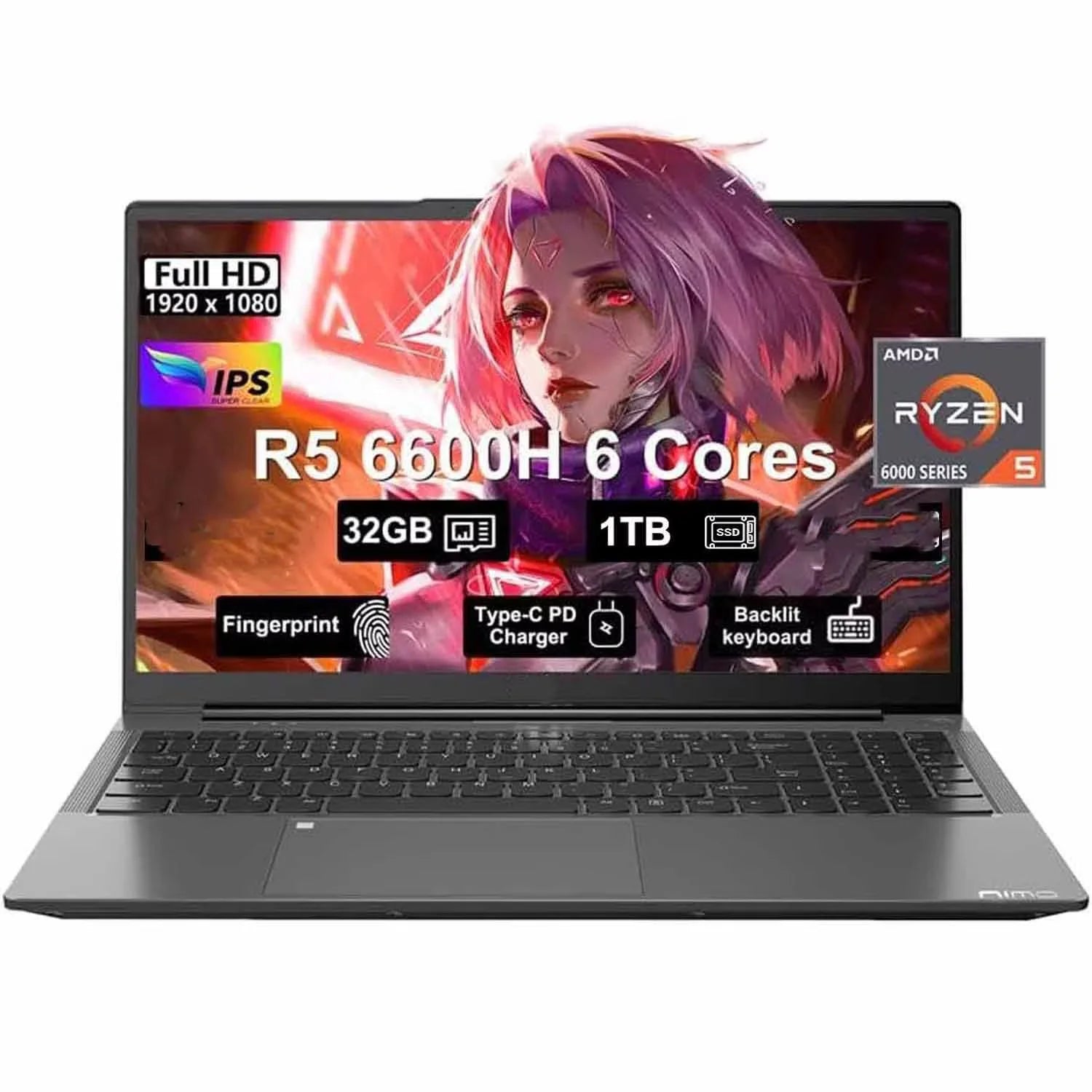 15.6" IPS FHD Gaming Laptop, AMD Ryzen 5 6600H 32GB DDR5 RAM 1TB SSD Q26824