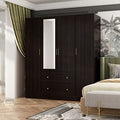 White 4-Door Wardrobe Closet with Mirror, Drawers and Shelves, Hanging Rod X75549