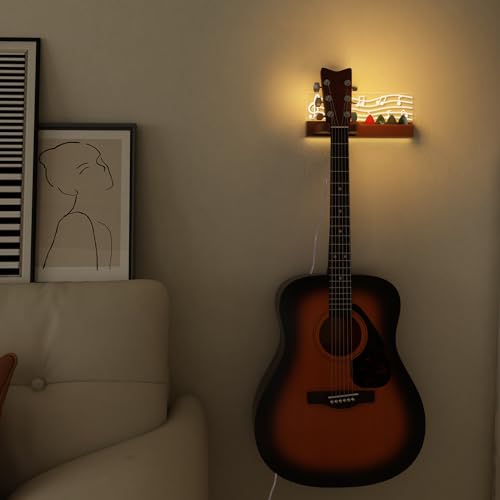 Solid Wood & Acrylic USB-Powered Guitar Wall Mount Stand with LED Lights Q696
