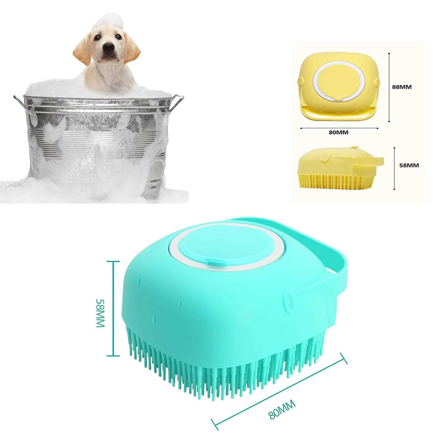 Pet Grooming Bath Massage Brush with Soap and Shampoo Dispenser Soft Silicone Bristle V502333