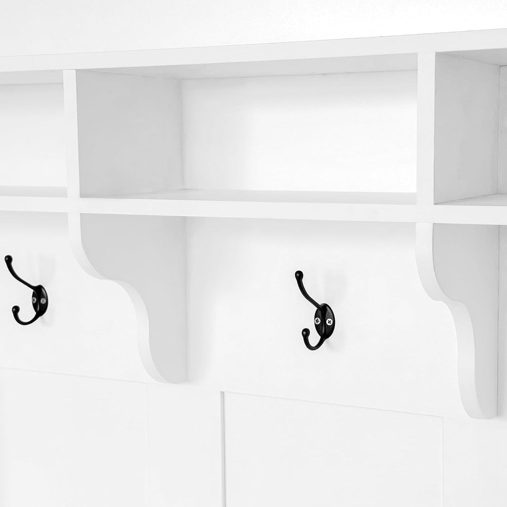White 47.2'' Wide Hall Tree Bench with Hooks B54820