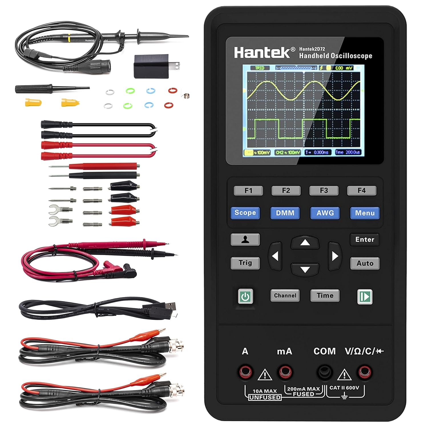 Handheld Oscilloscope 70MHz 3 in 1 Multifunction Tester 2CH+AFG+DMM J668