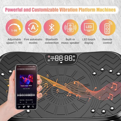 Vibration Plate Exercise Machine with Training Poster, 3 Resistance Bands, Adjustable Speeds M6799