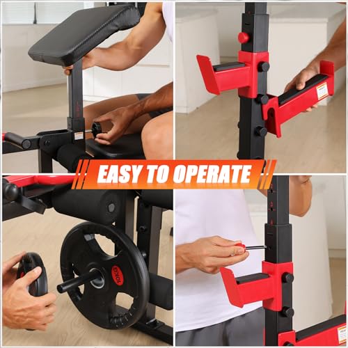900 LBS Adjustable Weight Bench and Squat Rack with Leg Extension, Preacher Curl Pad T8596