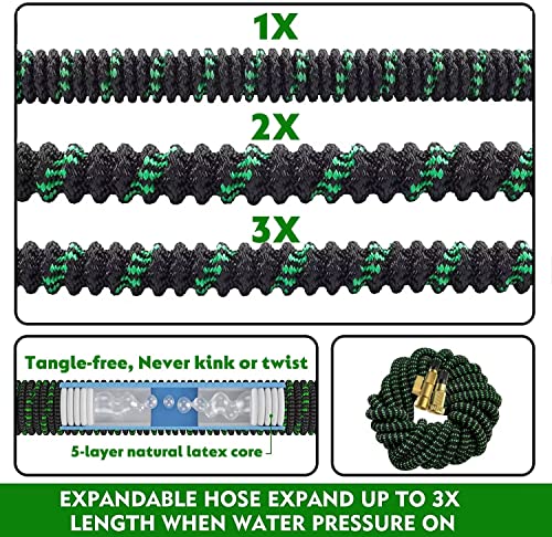 50 ft Expandable Garden Hose with 3/4" Solid Brass Fittings and 10 Pattern Spray Nozzle I47104