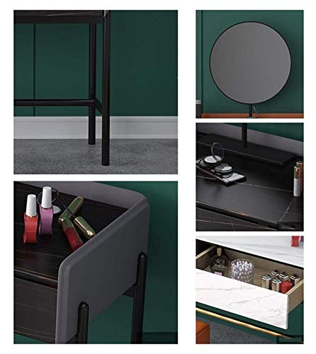 White Dressing Vanity Table with 2 Drawers, Round Mirror and Stool L768387