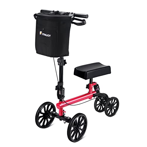 Knee Walker with Double Handbrake and Height Adjustment Handgrip, Compact Crutches Alternative, Black C46445