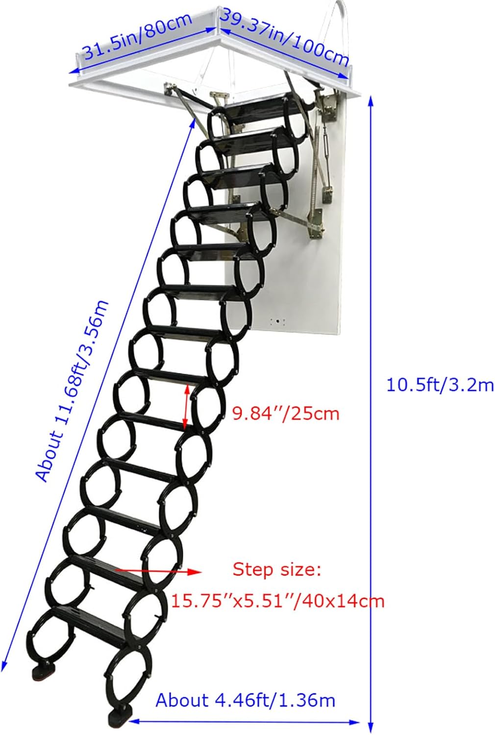 Black Al-Mg Alloy Folding Attic Ladder, 10.5 Ft, 13 Steps D938