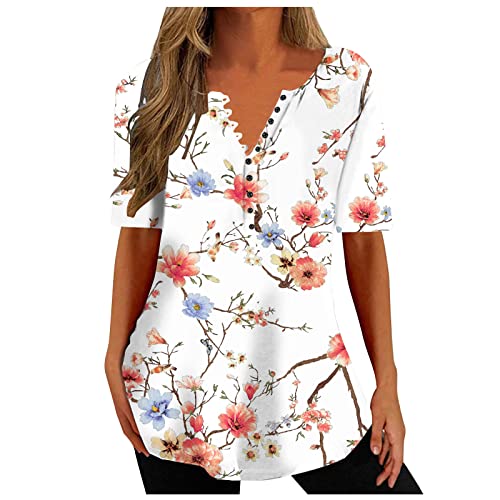 Short Sleeve V-Neck Floral Print T-Shirts X361726