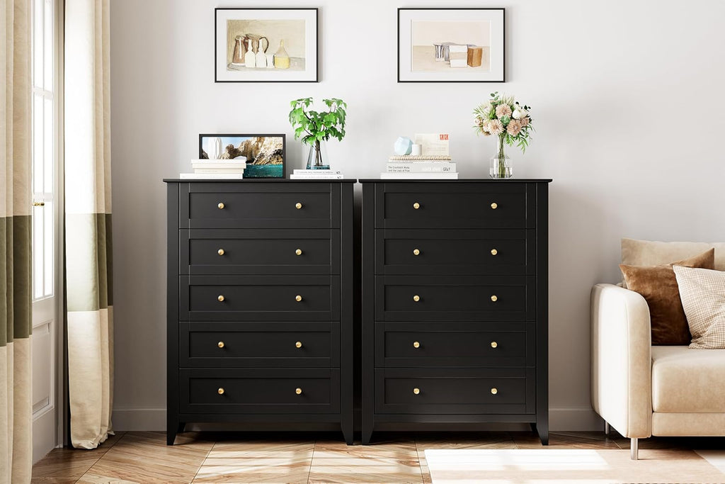 Black 5 Drawer Wood Dresser R7578