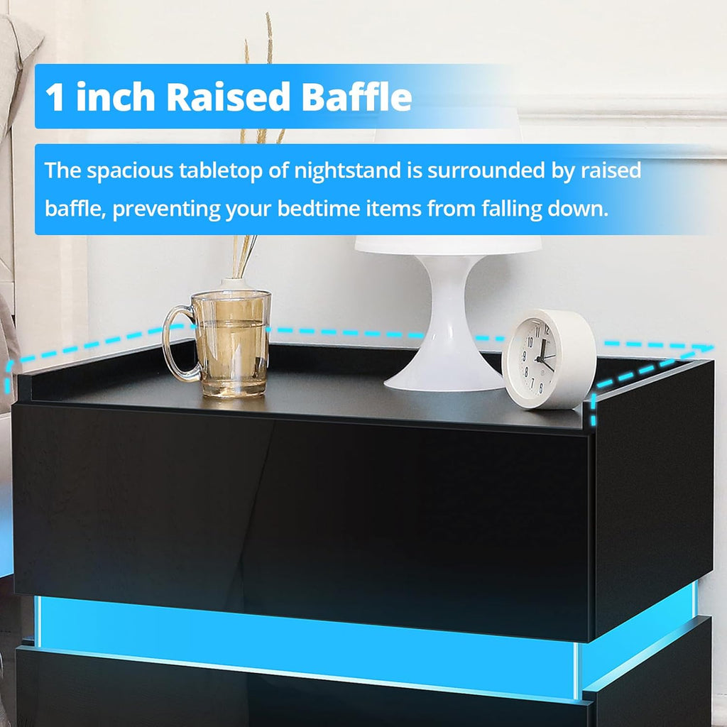 LED Nightstand with 2 Drawers Black K787261