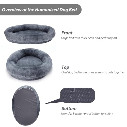Large Human Dog Bed 72"x48"x10" Black with Washable Fur Cover O251