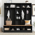 Black Hall Tree with Storage Bench and 8 Hooks W45580